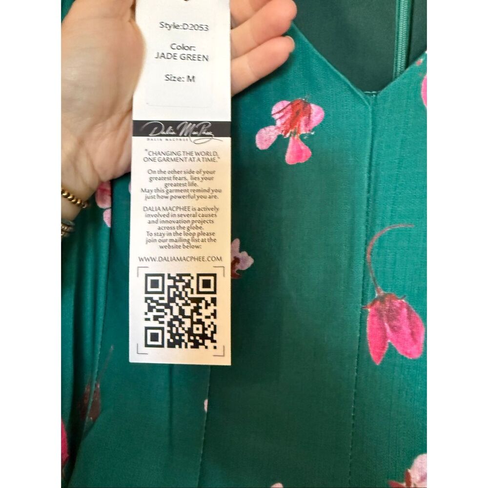 Dahlia Macphee NWT cascading floral green puff sleeve dress M - Picture 6 of 11